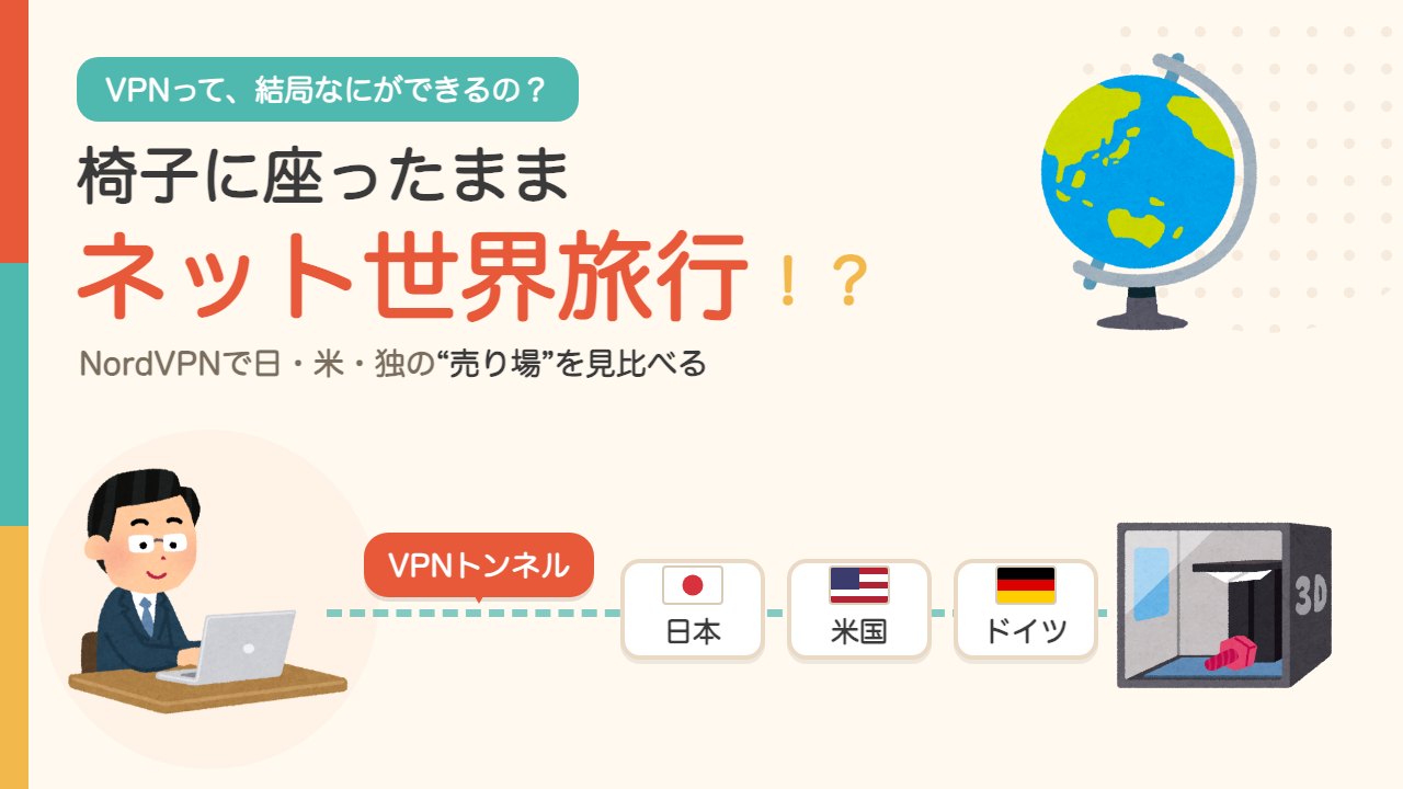 椅子に座ったままネット世界旅行!? NordVPNで日・米・独の売り場を見比べる